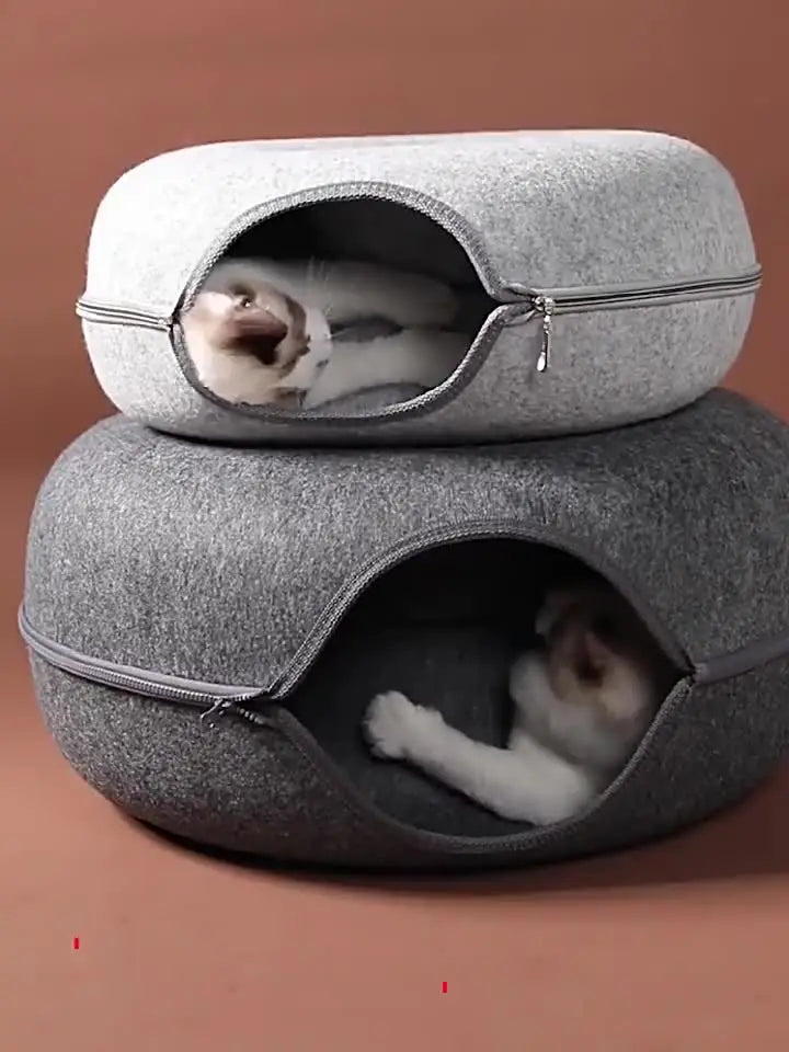 Donut Cat Tunnel Bed Pets House Natural Felt Pet Cat Cave Interactive Toys Round Wool Felt Pet Bed Cat Training Toy Cat House