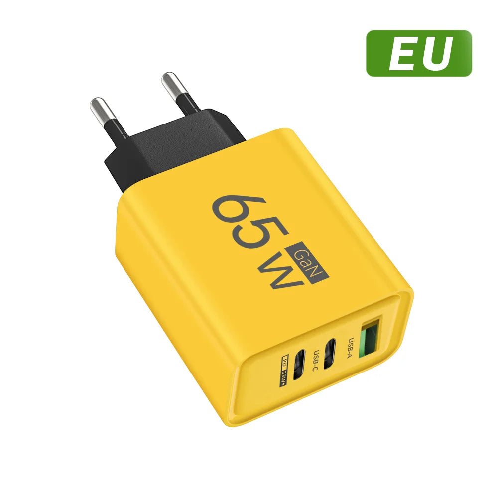 65W GaN USB Fast Charger — Quick Travel Power Adapter for iOS & Android Phones, Tablets & Laptops