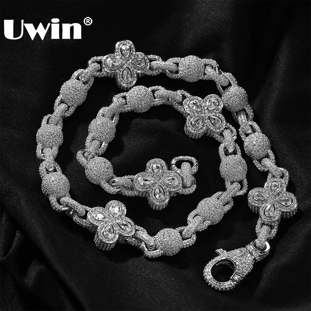 Colorful Four Leaves Baguettes Chain Necklaces Iced Out Fashion Jewelry