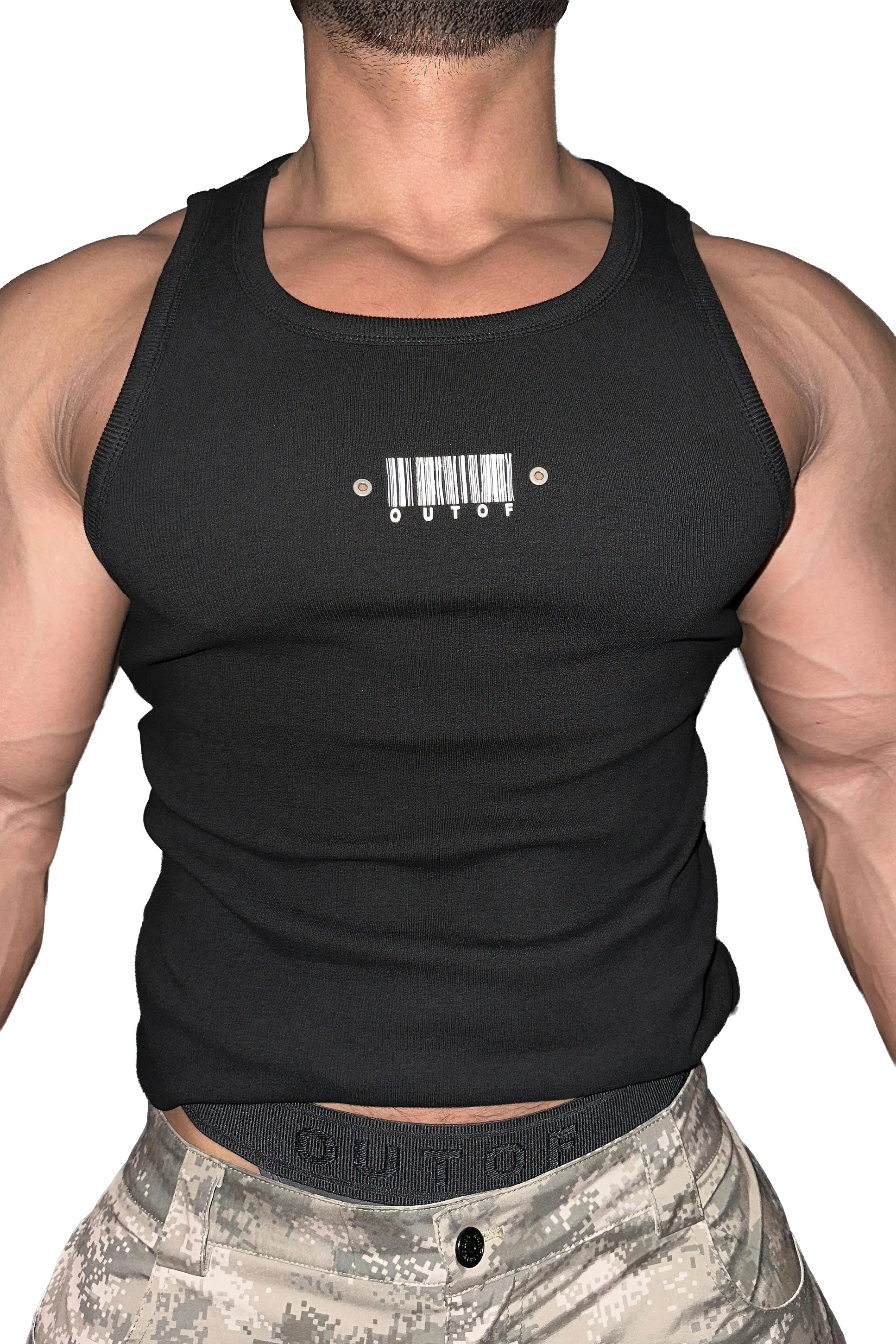Men's Sleeveless Ribbed Tank with Stud Embroidery – Stretch Gym Wear