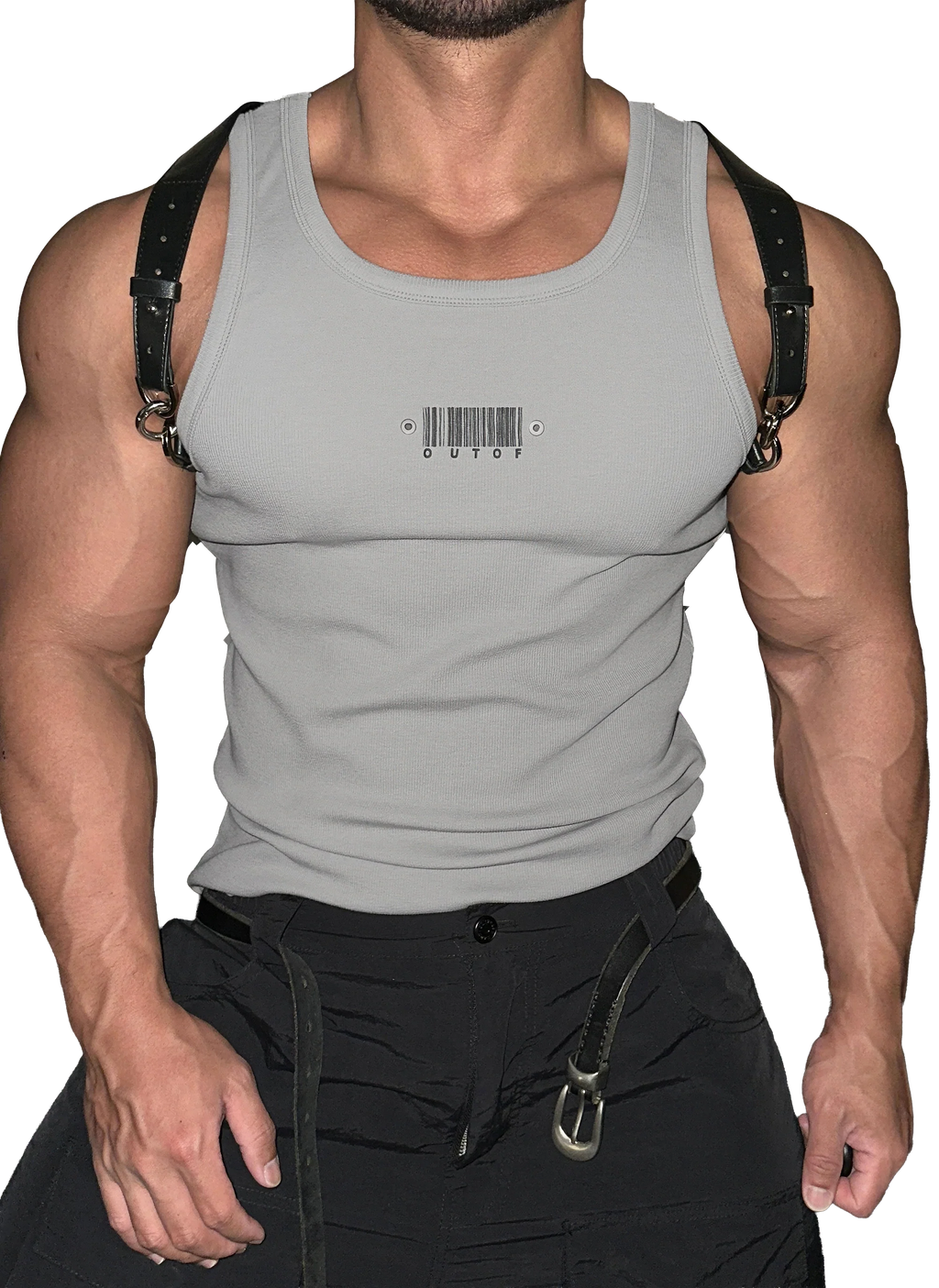 Men's Sleeveless Ribbed Tank with Stud Embroidery – Stretch Gym Wear