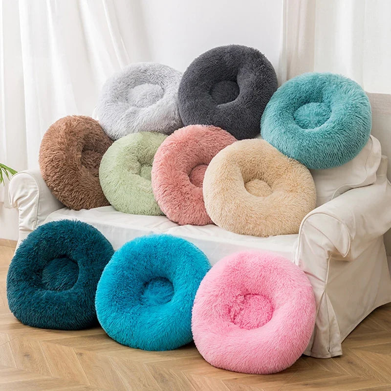 40-100cm Home Round Pet Bed for Large Dog Bed Super Soft Cat Bed Long Plush Dog House for Medium Dog House Winter Warm Sleeping