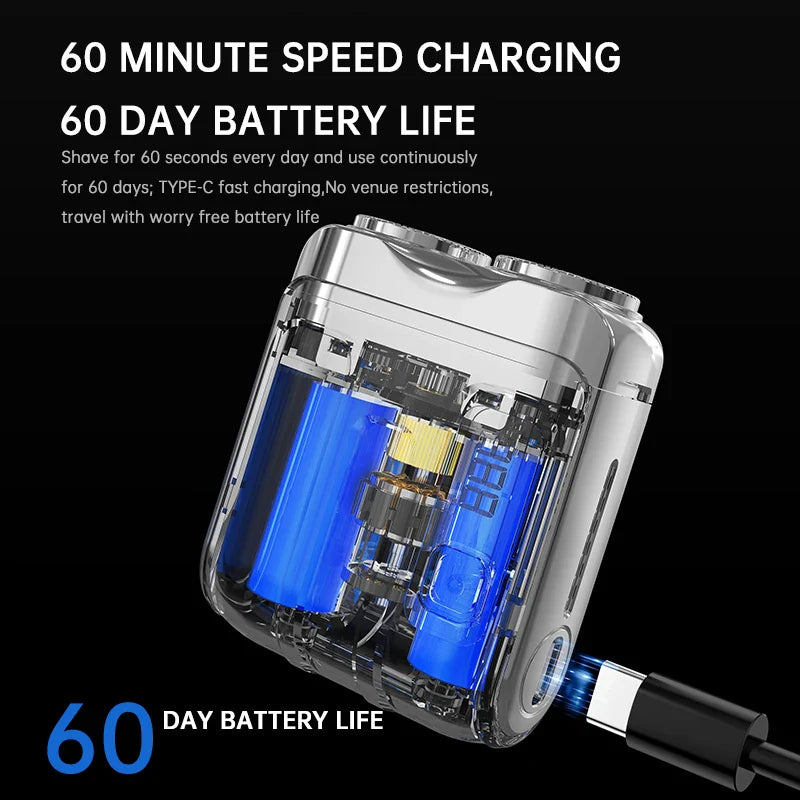 Mini Rechargeable Electric Shaver – Digital Display Dual Rotary Blades & Trimmer, Waterproof Travel Shaver (60 Min Run Time)