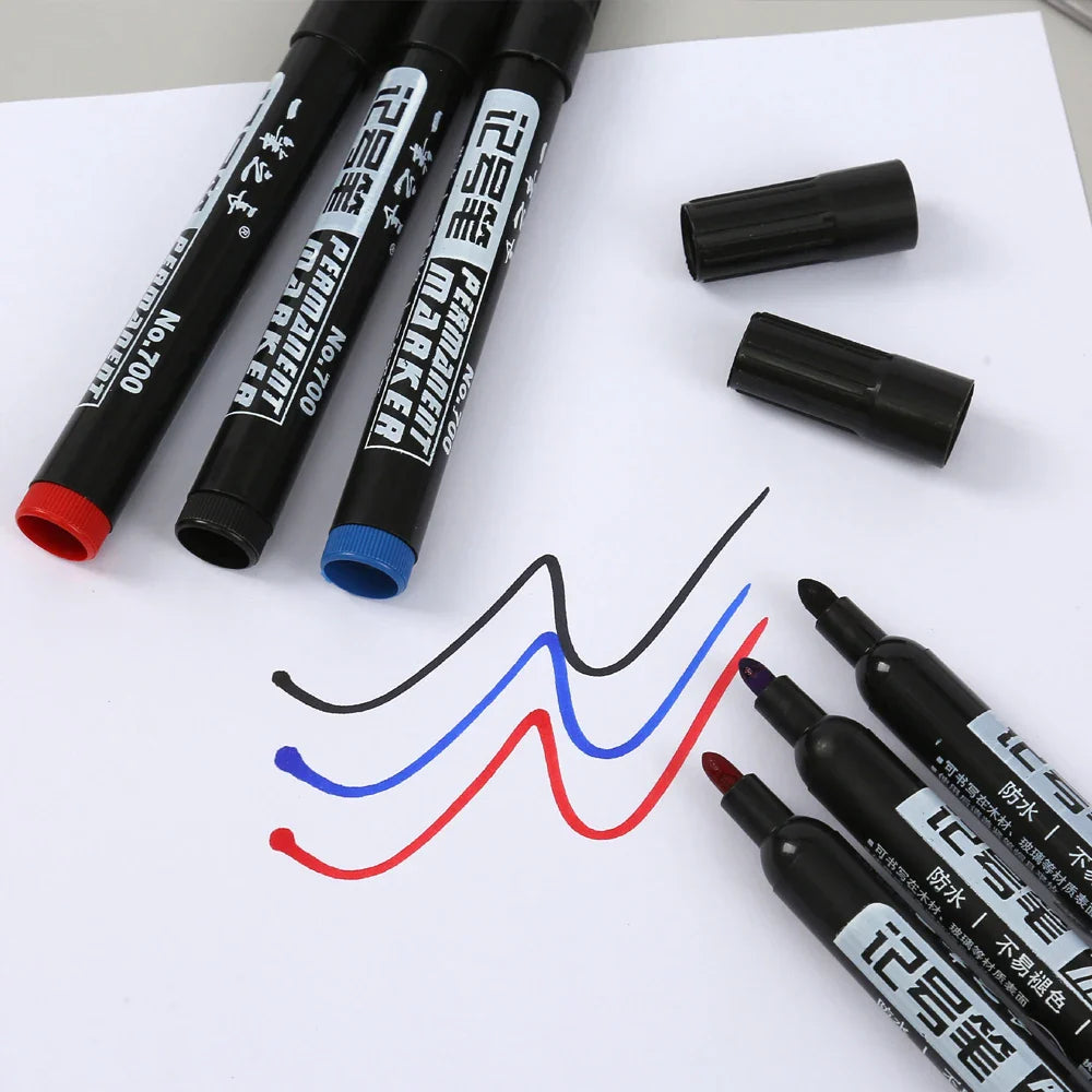 Waterproof Oil-Based Permanent Marker Pens - Quick-Dry Black Blue Red for Metal, Glass & Paper (Bulk 1–100 pcs)