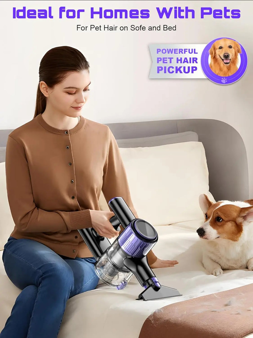 Cordless Handheld Vacuum Cleaner,55KPA,Touch Screen,Smart Dust Sensor,Auto Speed Control for Home Bed/Carpet/Pet Hair/Hard Floor