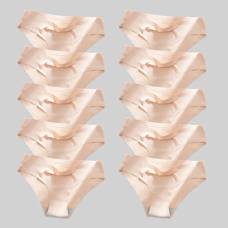 10PCS/Set Seamless women's Comfortable Underwear Silk Satin Breathable