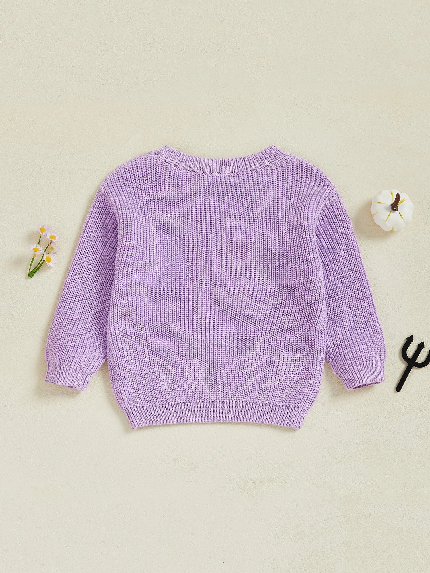 Baby Toddler Kids Girl Halloween Sweater Long Sleeve Round Neck Ghost Flower Embroidery Knit Pullover Top