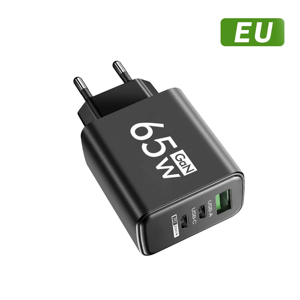 65W GaN USB Fast Charger — Quick Travel Power Adapter for iOS & Android Phones, Tablets & Laptops