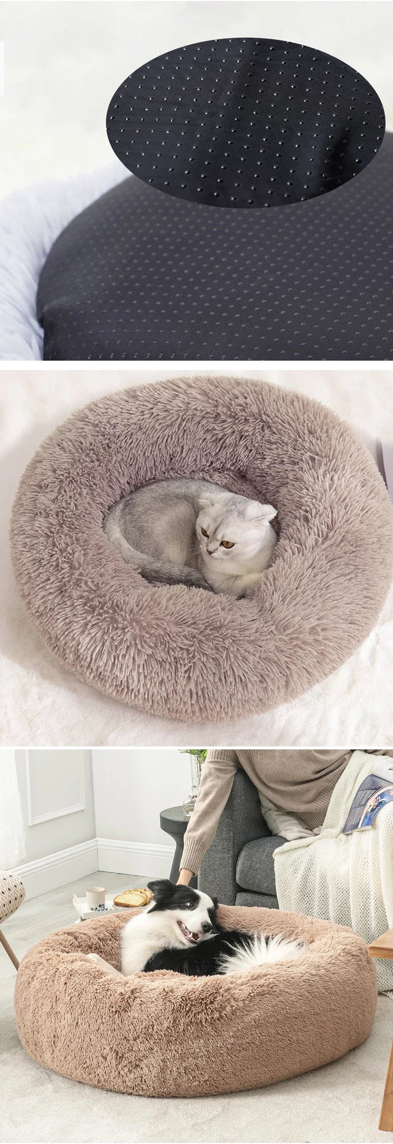 40-100cm Home Round Pet Bed for Large Dog Bed Super Soft Cat Bed Long Plush Dog House for Medium Dog House Winter Warm Sleeping