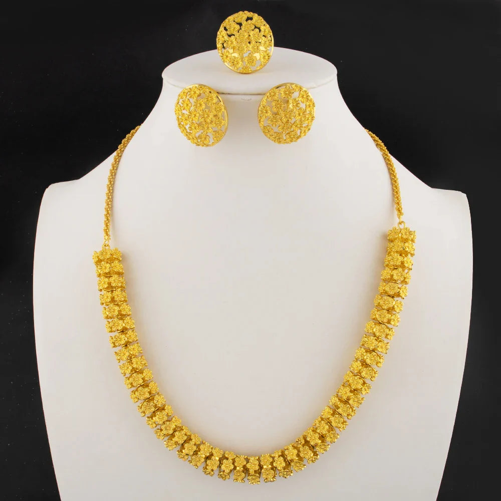 gold plated earrings ring necklaces for women luxury gold cuban necklace set High Quality designer men woman Jewelry sets gift
