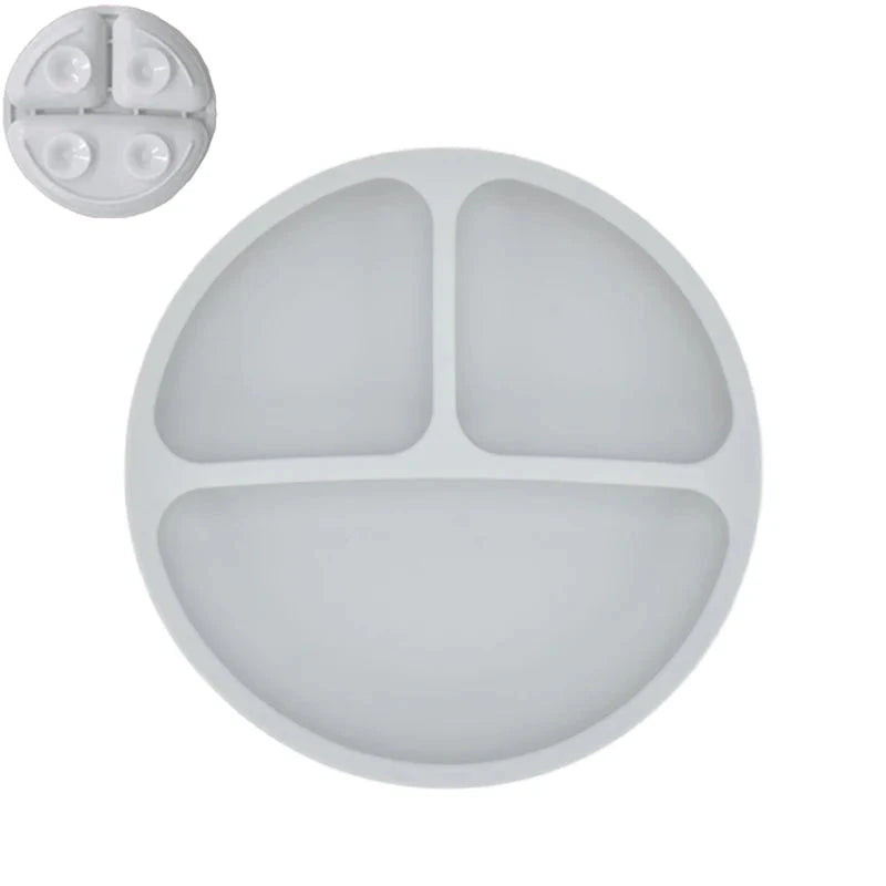 Silicone Baby Sucker Plate & Rice Spoon Set Cute Cartoon Tableware
