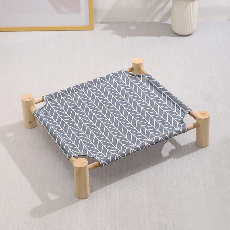 53*48*13cm Summer Elevated Pet Bed Foldable Portable Pet Camping Wooden Detachable Cat Teddy Dog March Bed Cooling Hammock ערסל