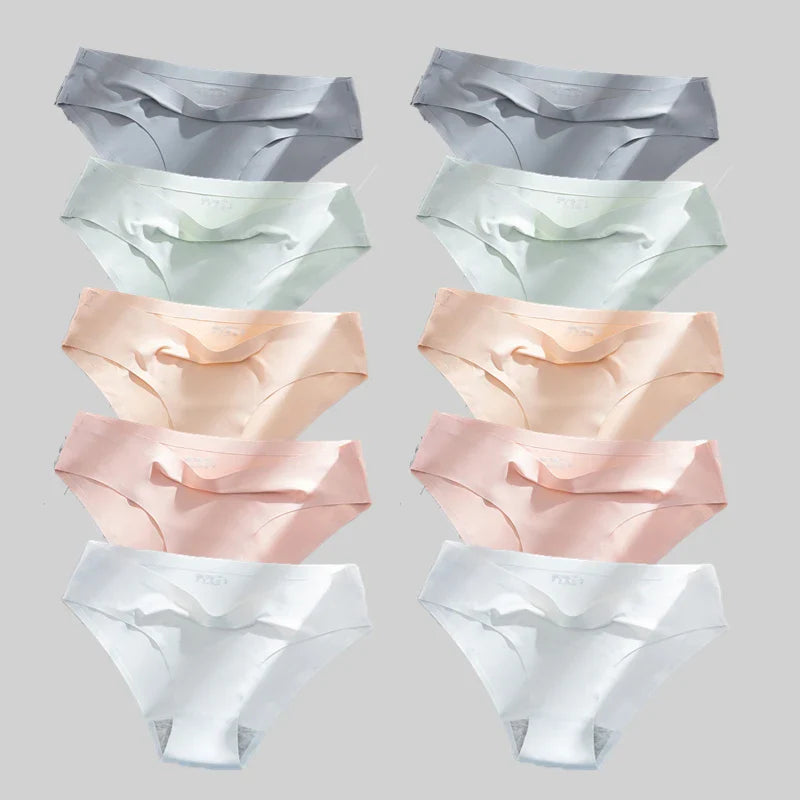 10PCS/Set Seamless women's Comfortable Underwear Silk Satin Breathable