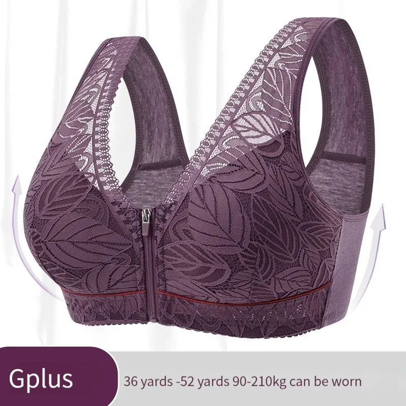 Breathable Lace Front-Zip Sports Bra S-6XL