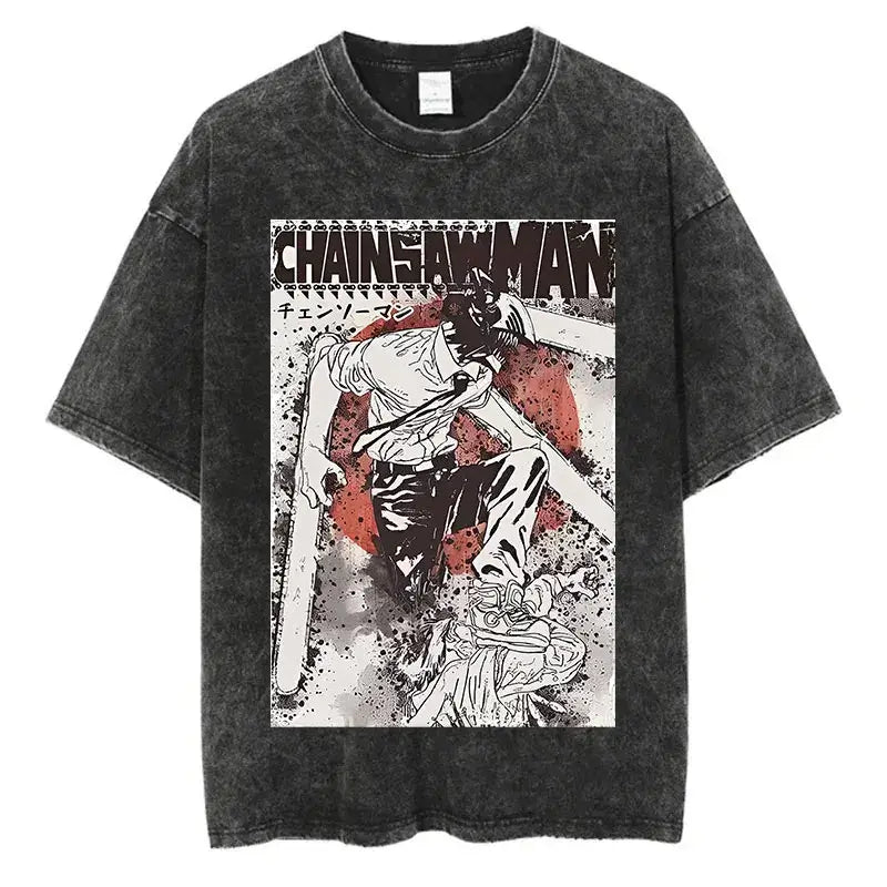 Chainsaw Man T-Shirt: Vintage Washed Oversized Streetwear