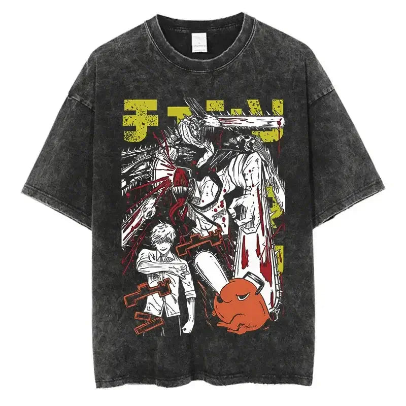 Chainsaw Man T-Shirt: Vintage Washed Oversized Streetwear