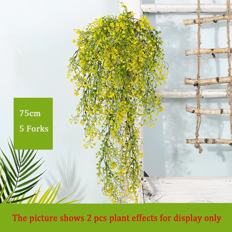 Dlight Decor 75cm Hanging Golden Bell Willow Vine with 5 Forks for Wall and Garden Decor