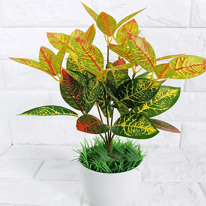 Dlight Decor 33cm Tropical Plant with Codiaeum and Scindapsus Leaves