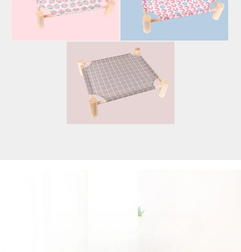 53*48*13cm Summer Elevated Pet Bed Foldable Portable Pet Camping Wooden Detachable Cat Teddy Dog March Bed Cooling Hammock ערסל