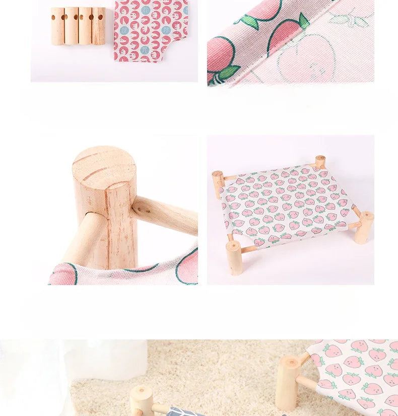 53*48*13cm Summer Elevated Pet Bed Foldable Portable Pet Camping Wooden Detachable Cat Teddy Dog March Bed Cooling Hammock ערסל