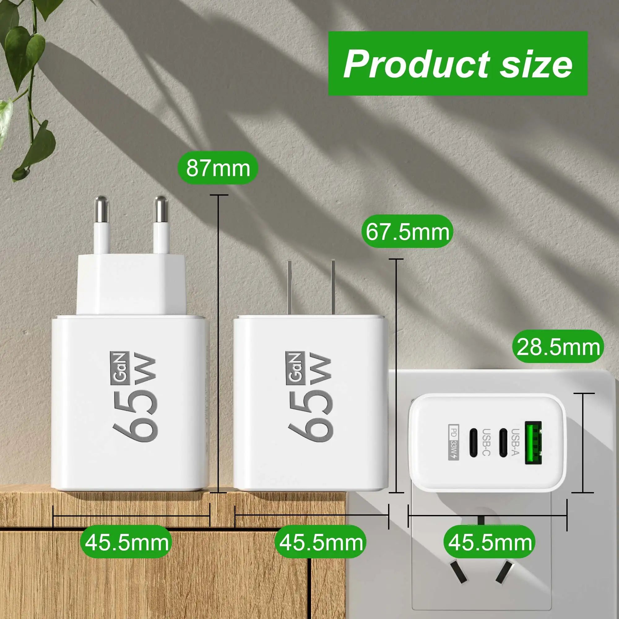 65W GaN USB Fast Charger — Quick Travel Power Adapter for iOS & Android Phones, Tablets & Laptops