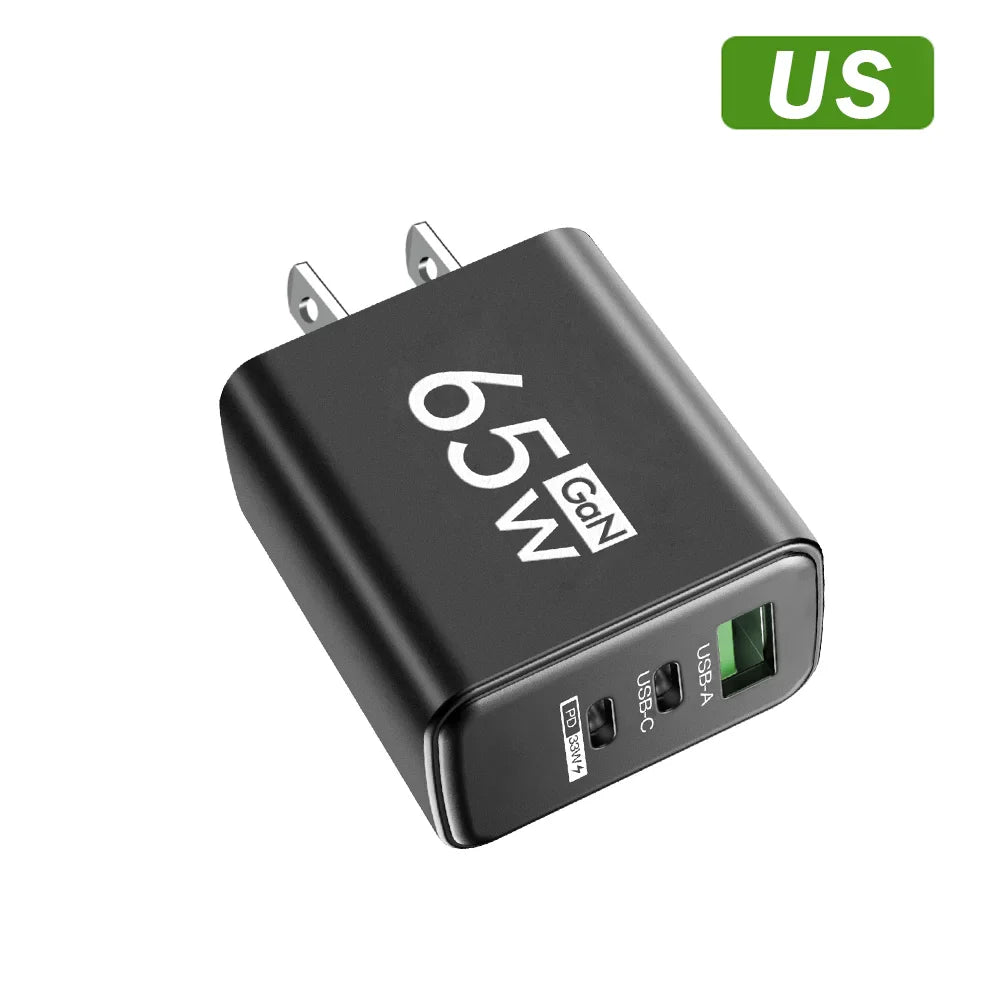 65W GaN USB Fast Charger — Quick Travel Power Adapter for iOS & Android Phones, Tablets & Laptops