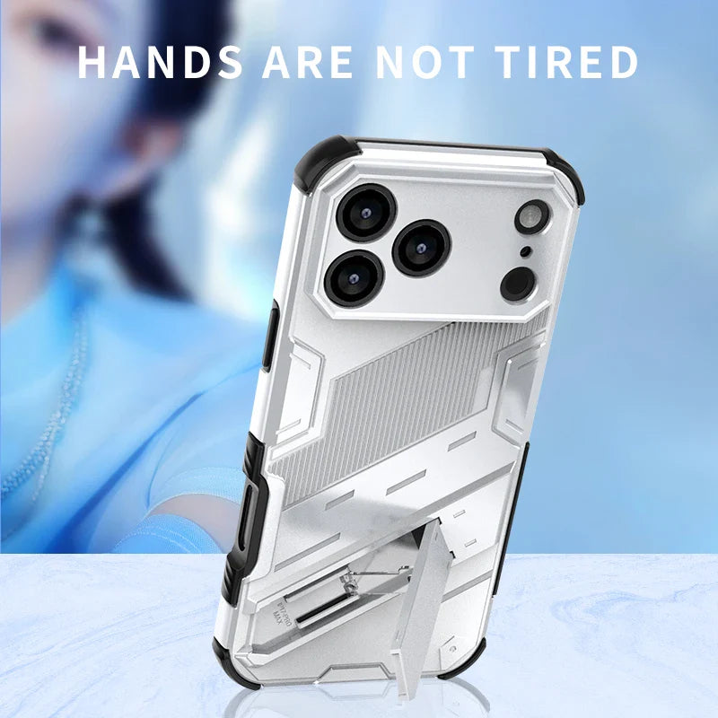 New Solid Armor Cyber Shockproof Phone Case For iPhone 17 Pro Max 17 AIR With Stand Holder Cover Protective Shell