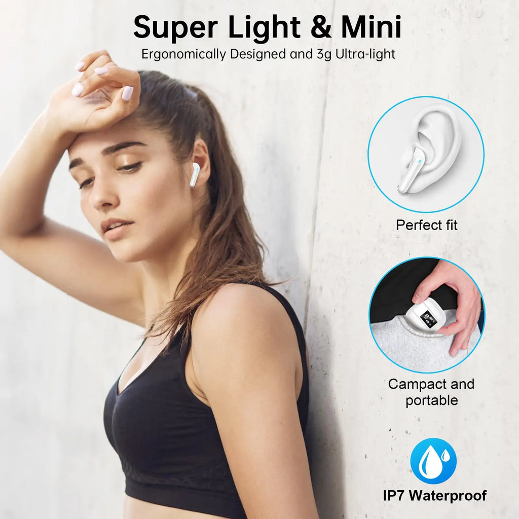 Wireless Earbuds, Bluetooth 5.3 Headphones In Ear with 4 ENC Mics, 48H Playtime LED Display Wireless Earphones.