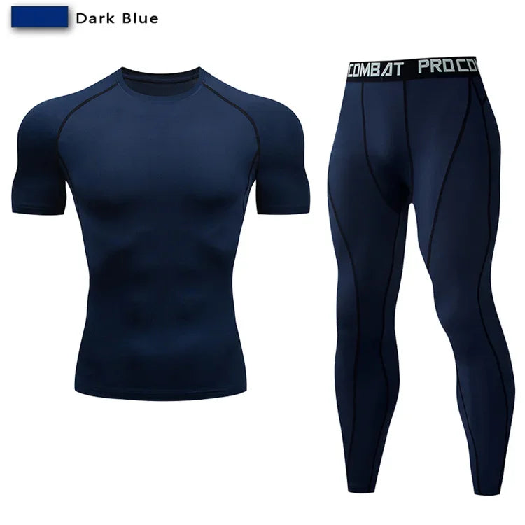 2pcs Men Compression Sportswear Suit Elastic Training Sports Yoga Sets Workout Jogging Fitness Clothing Tracksuit Pants Sporting