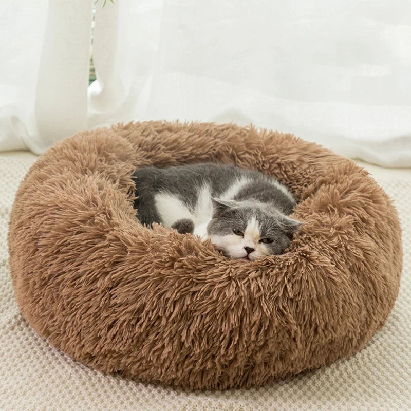 40-100cm Home Round Pet Bed for Large Dog Bed Super Soft Cat Bed Long Plush Dog House for Medium Dog House Winter Warm Sleeping