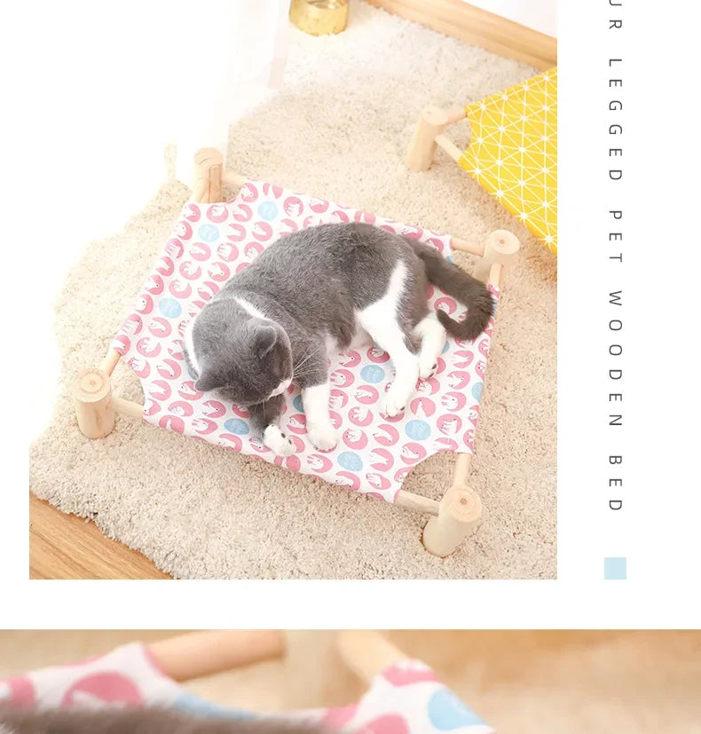 53*48*13cm Summer Elevated Pet Bed Foldable Portable Pet Camping Wooden Detachable Cat Teddy Dog March Bed Cooling Hammock ערסל