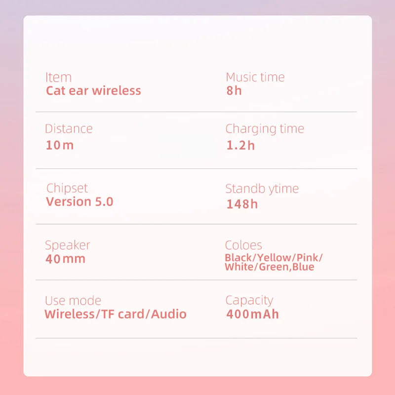 Flash Lamp Cute Cat Ears Headphone Bluetooth5.0 Stereo With Mic Support TF Card Wireless Kids Girl Earphone Birthday Gift