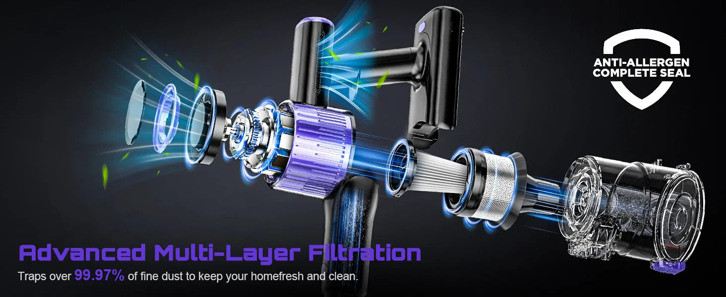 Cordless Handheld Vacuum Cleaner,55KPA,Touch Screen,Smart Dust Sensor,Auto Speed Control for Home Bed/Carpet/Pet Hair/Hard Floor