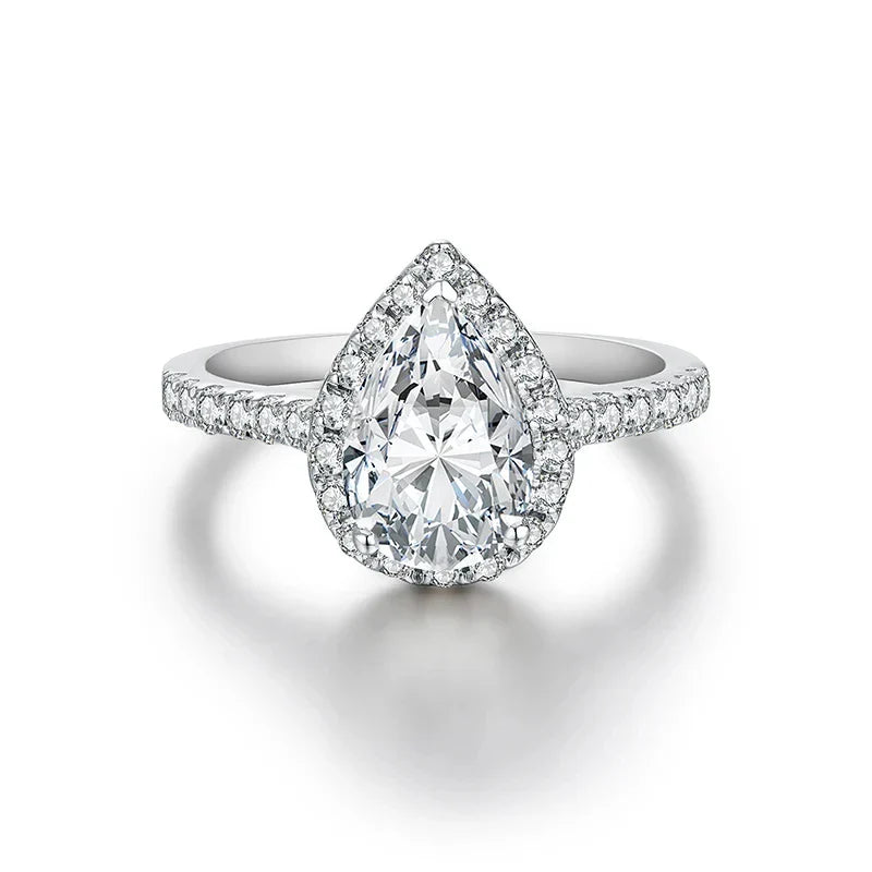 MINTYBOX Pear Cut 2.0CT Luxury Moissanite Ring Solid 925 Sliver 18K Gold Plated Engagement Halo Ring for Women Fine Jewelry Gift