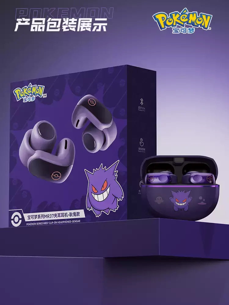 Genuine Pkm Gengar Anime Bluetooth Wireless Headset Ear clip type Gaming stereo sports headphones High Endurance Trendy Gifts