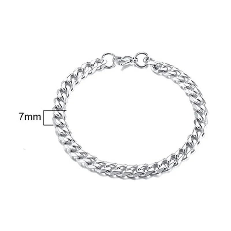 Stainless Steel Chain Bracelet Women, 3mm to 9mm Curb Cuban Chain Bangle Gold Color Unisex Wrist Stackable Jewelry