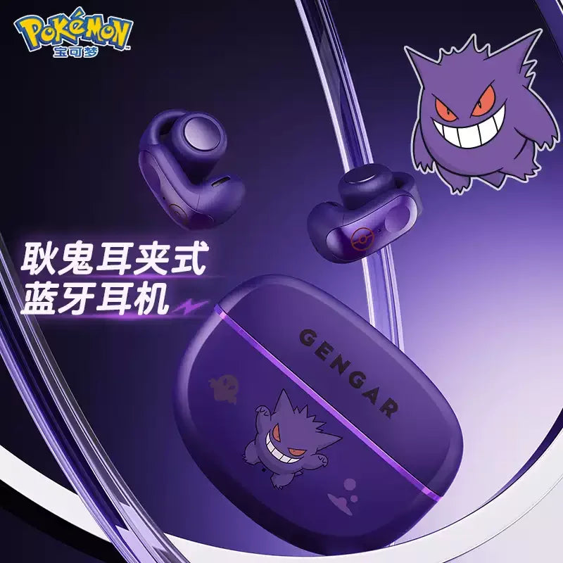 Genuine Pkm Gengar Anime Bluetooth Wireless Headset Ear clip type Gaming stereo sports headphones High Endurance Trendy Gifts