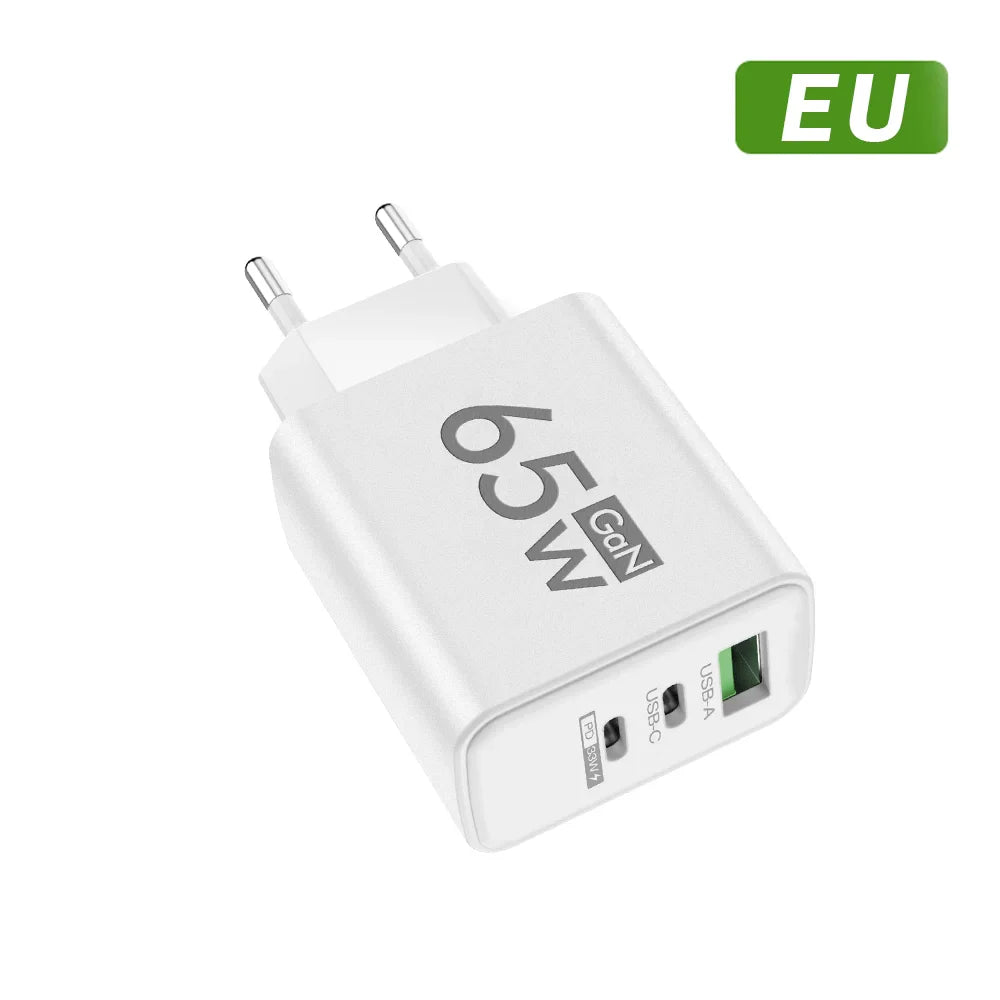 65W GaN USB Fast Charger — Quick Travel Power Adapter for iOS & Android Phones, Tablets & Laptops