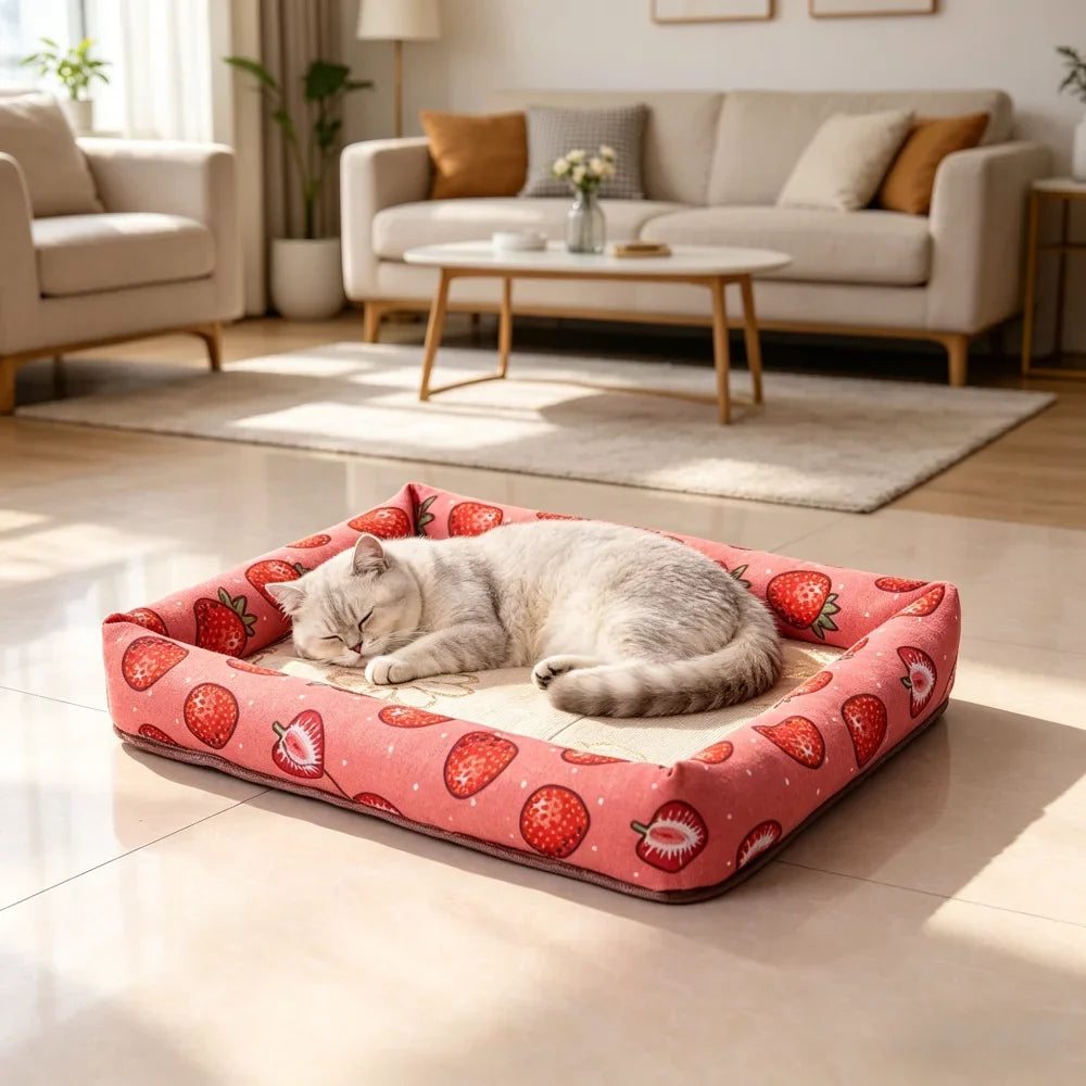Cooling Fabric Pet Bed for Summer: Breathable Mat for Dogs & Cats, Removable Washable Summer Cooler & Year-Round Cushion