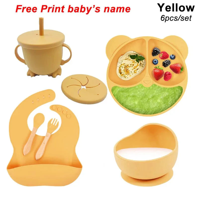 Baby Feeding Plate Set Suction Bowl Silicone Tableware 6PCS