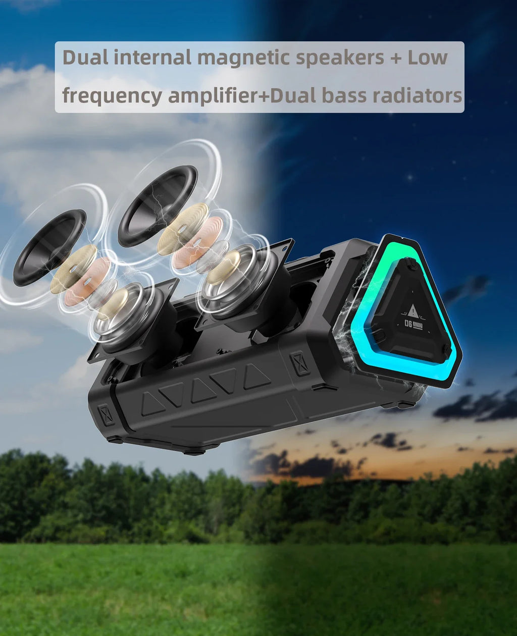 Portable 40W Bluetooth 5.3 Speaker IP67 Waterproof Stereo TWS Micro SD RGB Lights USB-C