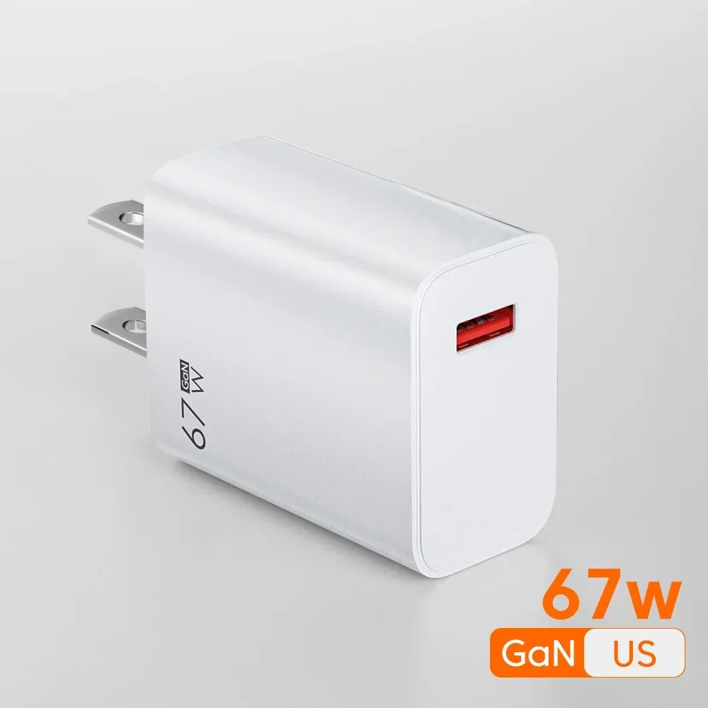 67W USB GaN Fast Charger - High-Speed Portable Wall Adapter with USB-C & USB-A Quick Charge for Smartphones