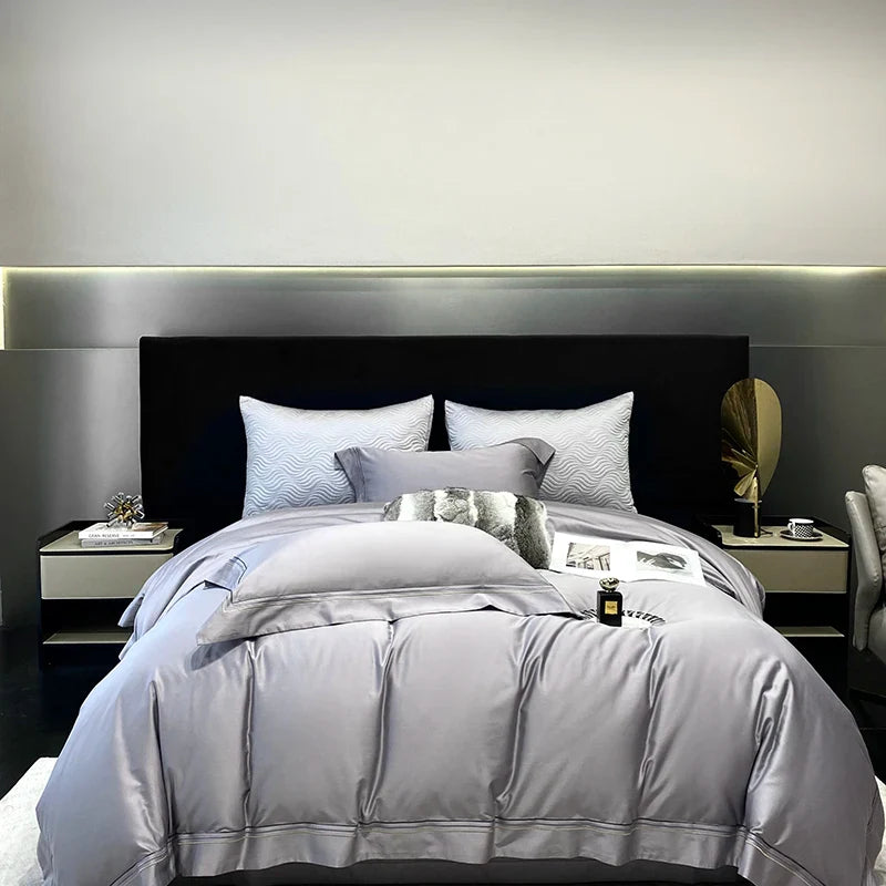 Luxury Three-line Embroidery Solid Color 1000TC Egyptian Cotton Bedding Set Duvet Cover Bed Sheet/Fitted Sheet Pillowcases 4Pcs