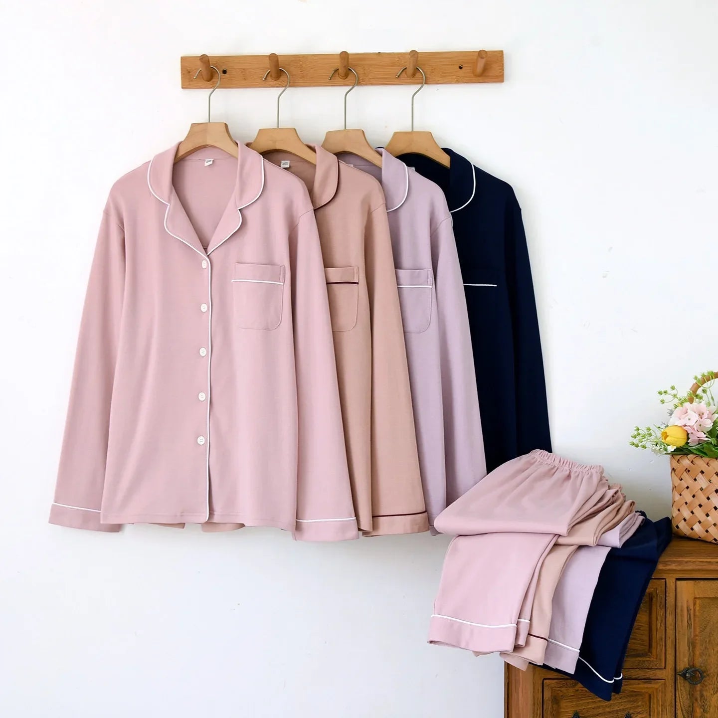 100% Cotton Thick Woman's Pajamas sleepwear Long Sleeved Pants Two Piece Set Ladies' Homewear Warm Sleepwear women's pajamas