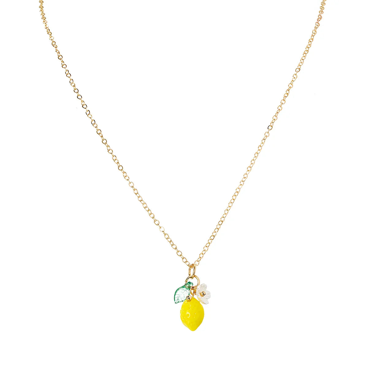1 exquisite and cute resin lemon flower pendant necklace, simple and versatile, fruit collarbone chain, neck chain