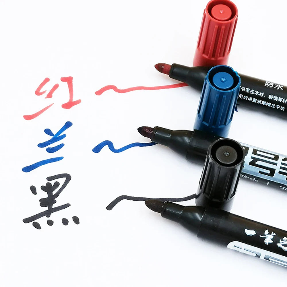 Waterproof Oil-Based Permanent Marker Pens - Quick-Dry Black Blue Red for Metal, Glass & Paper (Bulk 1–100 pcs)