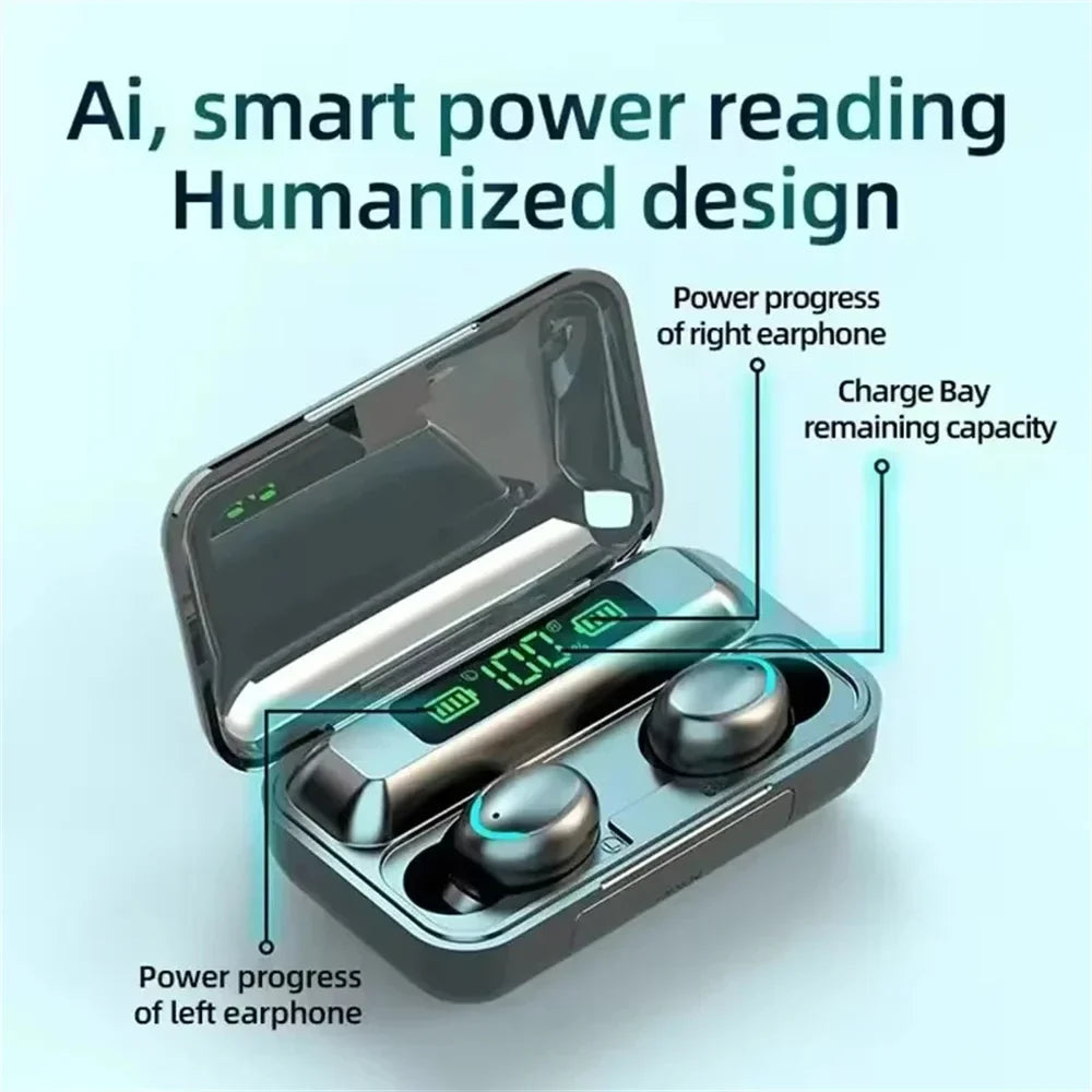 LED Digital Display Wireless Earphonewith Charging Case 9D Bluetooth 5.0 Waterproof Wireless Headset Noise Reduction Headphone