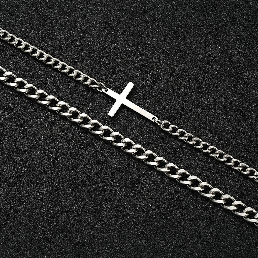 2024 New Stainless Steel Cross Cuban Chain Bracelet Set for Men Hip Hop Punk Snake Chain Bracelets Fashion Unisex Jewelry Gifts