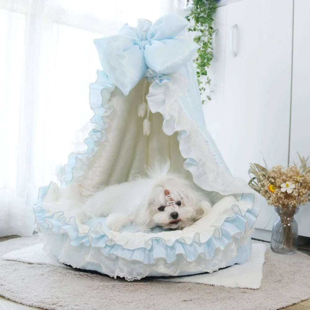 Palace Victorian Pet Bed: Converts to Tent/Sofa | Satin Shimmer Fabric | Cat & Dog Friendly | Semi-Enclosed & Detachable