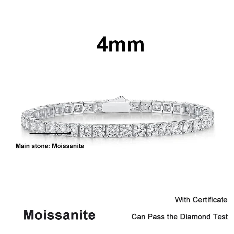 NeeTim 3mm 4mm 5mm 6.5mm Moissanite Tennis Bracelet Original s925 Sterling Silver Lab Diamond Bracelets for Women Men Chains